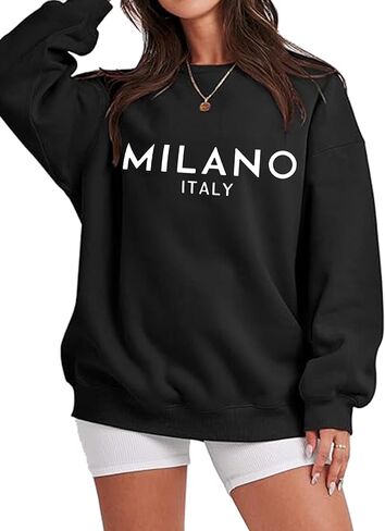 Zoyami المرأة Crewneck المتضخم البلوز ميلانو Preppy الجرافيك البلوز عادية فضفاضة طويلة الأكمام بلايز in Kuwait