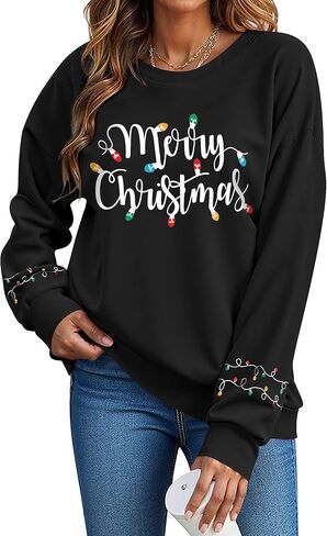 Womens Christmas Sweatshirts Long Sleeve Merry Christmas Sweater Crewneck Xmas Holiday Shirt Pullover Tops in Kuwait