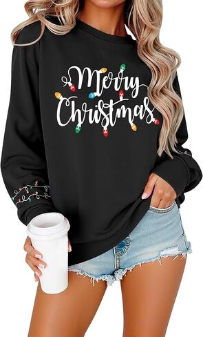 Womens Christmas Sweatshirts Long Sleeve Merry Christmas Sweater Crewneck Xmas Holiday Shirt Pullover Tops in Kuwait