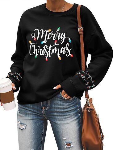 Womens Christmas Sweatshirts Long Sleeve Merry Christmas Sweater Crewneck Xmas Holiday Shirt Pullover Tops in Kuwait