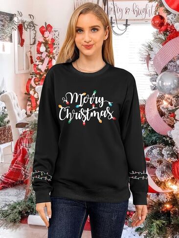 Womens Christmas Sweatshirts Long Sleeve Merry Christmas Sweater Crewneck Xmas Holiday Shirt Pullover Tops in Kuwait