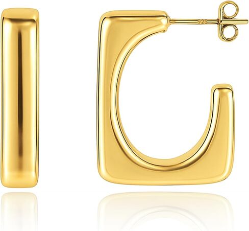 Small Chunky Hoop Earrings for Women | 18K Gold over Sterling Silver Half Hoop Stud Earrings for Women | Hypoallergenic & Anti-Tarnishing Gold Earrings by MAX + STONE in Saudi Arabia