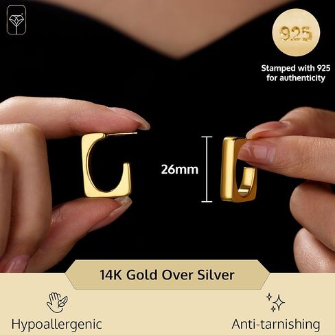 Small Chunky Hoop Earrings for Women | 18K Gold over Sterling Silver Half Hoop Stud Earrings for Women | Hypoallergenic & Anti-Tarnishing Gold Earrings by MAX + STONE in Saudi Arabia
