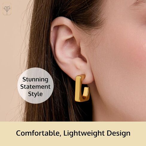 Small Chunky Hoop Earrings for Women | 18K Gold over Sterling Silver Half Hoop Stud Earrings for Women | Hypoallergenic & Anti-Tarnishing Gold Earrings by MAX + STONE in Saudi Arabia
