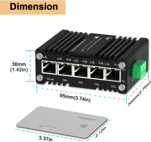 جيجابت 5 منافذ PoE محول إيثرنت صناعي غير مُدار Din-Rail مع 4 منافذ PoE النشطة + IEEE802.3af/at 30W RJ45 ما يصل إلى 120W 10/100/1000Mbps محول الشبكة 12-48V DC in Kuwait