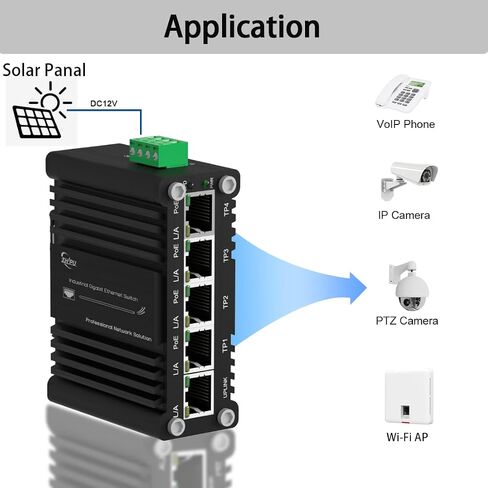 جيجابت 5 منافذ PoE محول إيثرنت صناعي غير مُدار Din-Rail مع 4 منافذ PoE النشطة + IEEE802.3af/at 30W RJ45 ما يصل إلى 120W 10/100/1000Mbps محول الشبكة 12-48V DC in Kuwait