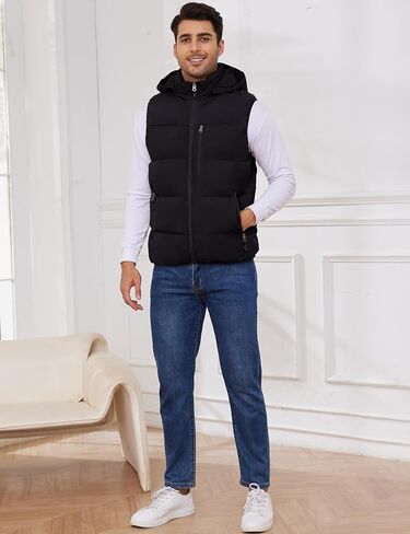 Gihuo Mens Winter Puffer Vest Color Block Hooded Sleeveless Quilted Jacket Zip Up Padded Coats Outerwear in Kuwait
