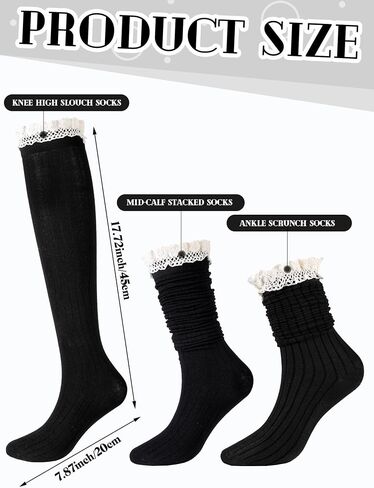 3 Pairs Women Cotton Knit Boot Socks Knee High Stockings with Lace Trim Slouch Stacked Scrunch Socks Free size in Saudi Arabia