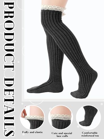 3 Pairs Women Cotton Knit Boot Socks Knee High Stockings with Lace Trim Slouch Stacked Scrunch Socks Free size in Saudi Arabia