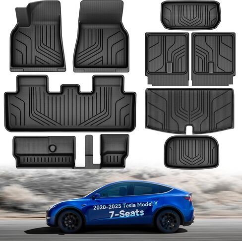 YITAMOTOR 9 قطع سجادات أرضية لطراز Tesla Y 7 مقاعد 2020-2025، ملحقات داخلية مناسبة لجميع الأحوال الجوية من الطراز Y، بطانات صندوق الأمتعة الخلفية ثلاثية الأبعاد مضادة للانزلاق مجموعات كاملة in Saudi Arabia