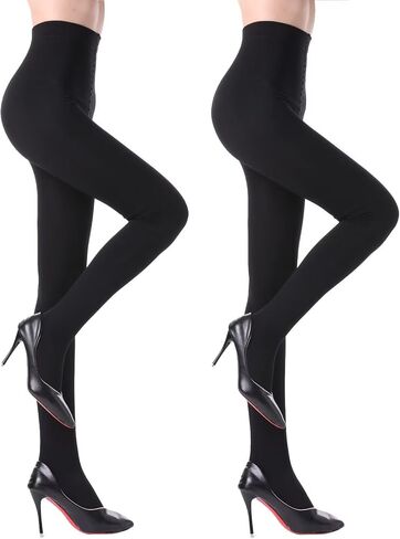 Fleece Lined Opaque Tights with Control Top - 100D Warm Winter Pantyhose in Saudi Arabia