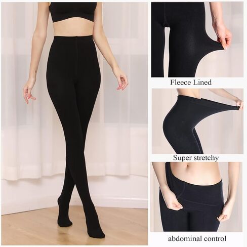 Fleece Lined Opaque Tights with Control Top - 100D Warm Winter Pantyhose in Saudi Arabia