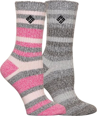 Columbia Super Soft Micro Poly Canyon Stripe Crew Socks, 2 Pair, Grey/Char, One Size in Saudi Arabia