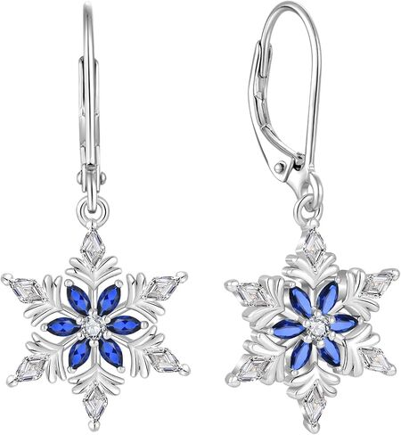 925 Sterling Silver Snowflake Earrings for Women Winter Frozen Flower Dangle Drop Earrings Blue/White Cubic Zirconia Christmas Jewelry in Kuwait