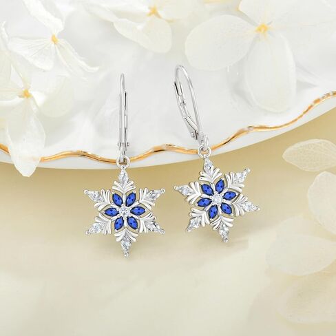 925 Sterling Silver Snowflake Earrings for Women Winter Frozen Flower Dangle Drop Earrings Blue/White Cubic Zirconia Christmas Jewelry in Kuwait