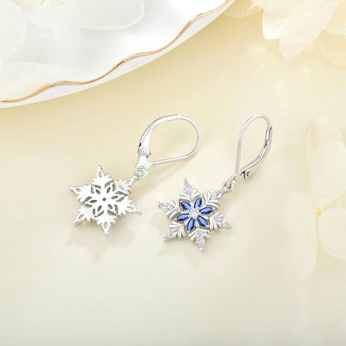925 Sterling Silver Snowflake Earrings for Women Winter Frozen Flower Dangle Drop Earrings Blue/White Cubic Zirconia Christmas Jewelry in Kuwait