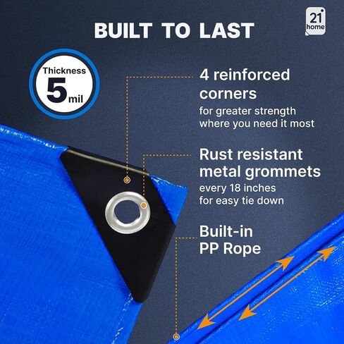 Heavy-Duty Blue Poly Tarp 4' x 6' – UV-Resistant, Waterproof, Weatherproof, Multipurpose Tarp for Cars, Boats, RVs, and Outdoor Use – 5 Mil Thick Polyethylene Cover by 21 Home in Saudi Arabia