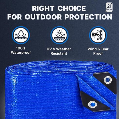 Heavy-Duty Blue Poly Tarp 4' x 6' – UV-Resistant, Waterproof, Weatherproof, Multipurpose Tarp for Cars, Boats, RVs, and Outdoor Use – 5 Mil Thick Polyethylene Cover by 21 Home in Saudi Arabia