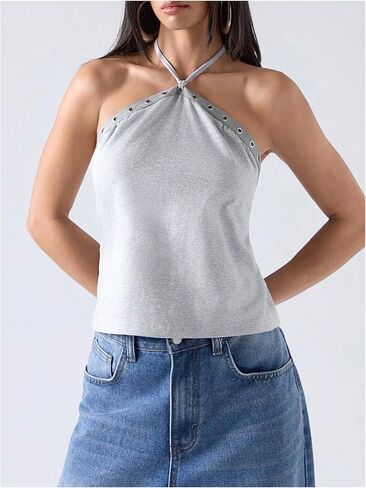 MakeMeChic Women's Open Back Halter Tops Going Out Sexy Backless Tops Clubwear in Saudi Arabia