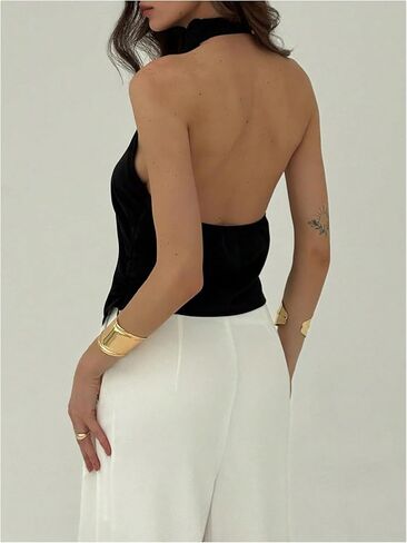 SOLY HUX Women's Halter Tops Backless Sleeveless Asymmetrical Hem Going Out Summer Tank Top in Saudi Arabia