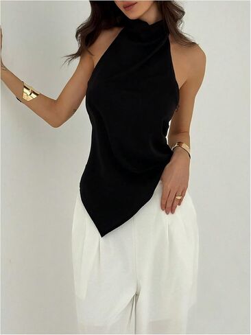 SOLY HUX Women's Halter Tops Backless Sleeveless Asymmetrical Hem Going Out Summer Tank Top in Saudi Arabia