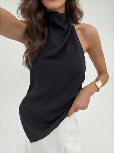 SOLY HUX Women's Halter Tops Backless Sleeveless Asymmetrical Hem Going Out Summer Tank Top in Saudi Arabia