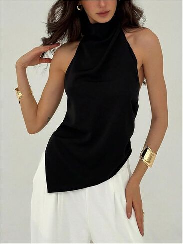 SOLY HUX Women's Halter Tops Backless Sleeveless Asymmetrical Hem Going Out Summer Tank Top in Saudi Arabia