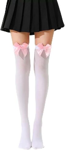 White Thigh High Bows Stockings for Women Over the Knee Socks Sexy Lolita Opaque Velvet Stocking in Saudi Arabia