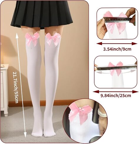 White Thigh High Bows Stockings for Women Over the Knee Socks Sexy Lolita Opaque Velvet Stocking in Saudi Arabia