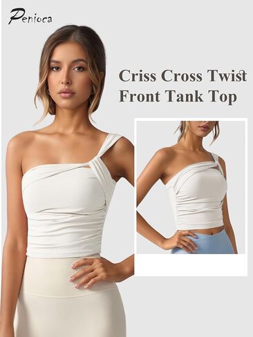 One Shoulder Tops for Women Twist Front Asymmetrical Sleeveless Casual Tank Top in Kuwait