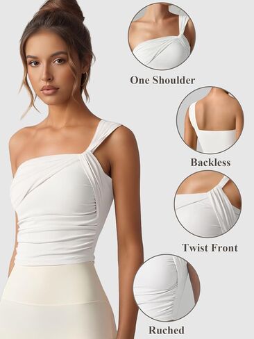 One Shoulder Tops for Women Twist Front Asymmetrical Sleeveless Casual Tank Top in Kuwait