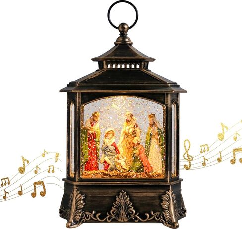 فانوس عيد الميلاد المهد سنو غلوب - المهد سنو غلوب المقتنيات الموسيقية مضاءة عيد الميلاد الثلوج دوامة بريق المياه غلوب فانوس الغناء ديكور عيد الميلاد 2024 بني جديد in Kuwait