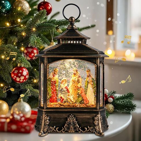 فانوس عيد الميلاد المهد سنو غلوب - المهد سنو غلوب المقتنيات الموسيقية مضاءة عيد الميلاد الثلوج دوامة بريق المياه غلوب فانوس الغناء ديكور عيد الميلاد 2024 بني جديد in Kuwait