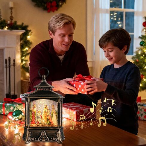 فانوس عيد الميلاد المهد سنو غلوب - المهد سنو غلوب المقتنيات الموسيقية مضاءة عيد الميلاد الثلوج دوامة بريق المياه غلوب فانوس الغناء ديكور عيد الميلاد 2024 بني جديد in Kuwait