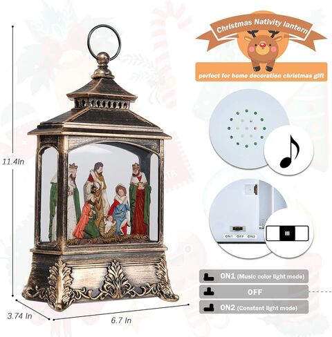 فانوس عيد الميلاد المهد سنو غلوب - المهد سنو غلوب المقتنيات الموسيقية مضاءة عيد الميلاد الثلوج دوامة بريق المياه غلوب فانوس الغناء ديكور عيد الميلاد 2024 بني جديد in Kuwait