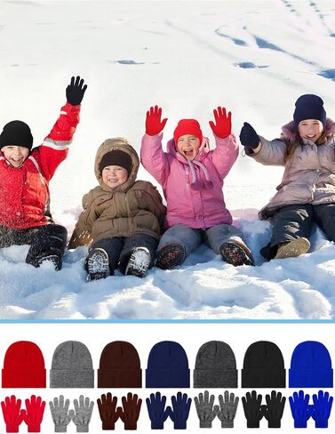 Retisee 96 Pcs Kids Winter Beanie and Gloves Set Knit Hat Bulk Warm Gloves Cap for Boys Girls Homeless Gift in Saudi Arabia