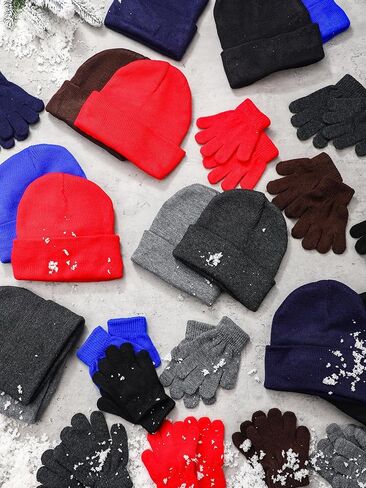 Retisee 96 Pcs Kids Winter Beanie and Gloves Set Knit Hat Bulk Warm Gloves Cap for Boys Girls Homeless Gift in Saudi Arabia