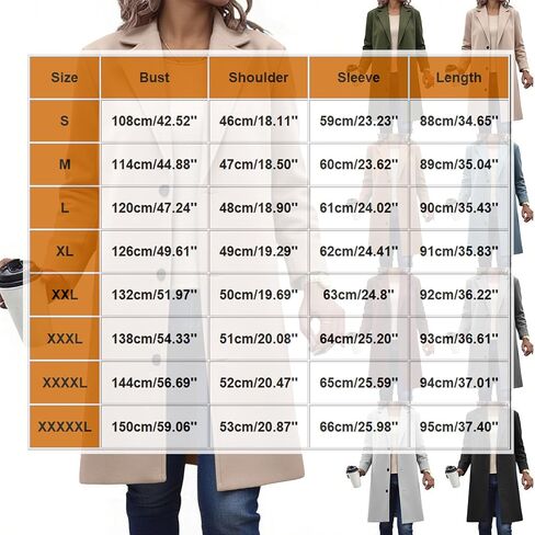 Wool Coats for Women Casual Notch Lapel Single Breasted Pea Coats Fall Winter Mid Length Long Peacoat Trench Coat in Saudi Arabia