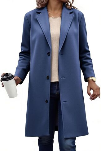 Wool Coats for Women Casual Notch Lapel Single Breasted Pea Coats Fall Winter Mid Length Long Peacoat Trench Coat in Saudi Arabia