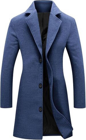 Wool Coats for Women Casual Notch Lapel Single Breasted Pea Coats Fall Winter Mid Length Long Peacoat Trench Coat in Saudi Arabia