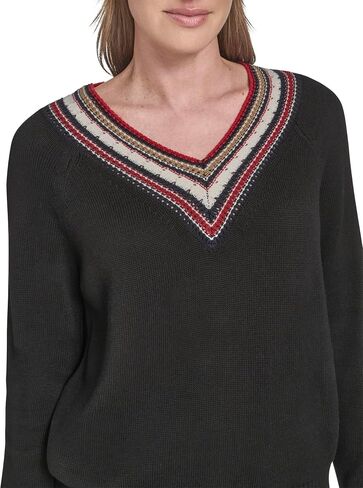 Tommy Hilfiger Womens Solid V-Neck Pullover Tipped Sweater in Saudi Arabia