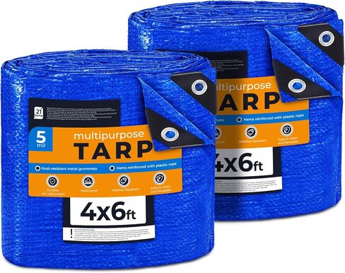 Heavy-Duty Blue Poly Tarp 4' x 6' – UV-Resistant, Waterproof, Weatherproof, Multipurpose Tarp for Cars, Boats, RVs, and Outdoor Use – 5 Mil Thick Polyethylene Cover by 21 Home in Saudi Arabia