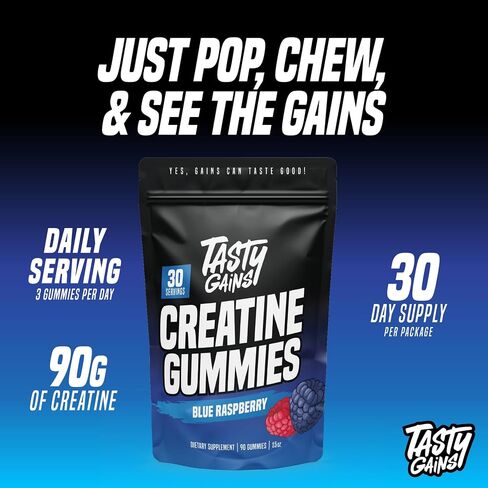 الكرياتين Gummies - 90 جم من الكرياتين أحادي الهيدرات - مكملات التمرين - بناء العضلات والتعزيز للرجال والنساء - مصنوعة في الولايات المتحدة الأمريكية - غير الكائنات المعدلة وراثيا - (نكهة كريمة الفراولة)) in Kuwait