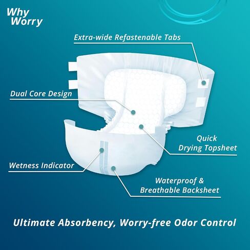 WhyWorry Ultimate Adult Diapers for Men and Women, Disposable Adult Briefs with Tabs for Incontinence, Unisex Incontinence Briefs with Tabs, Ultimate Absorbency, Odor Control, Large, 14 Count in Saudi Arabia