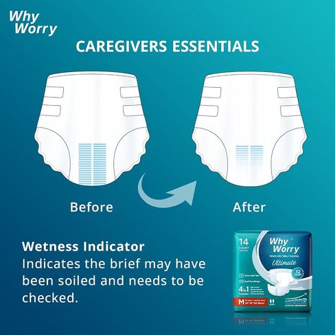 WhyWorry Ultimate Adult Diapers for Men and Women, Disposable Adult Briefs with Tabs for Incontinence, Unisex Incontinence Briefs with Tabs, Ultimate Absorbency, Odor Control, Large, 14 Count in Saudi Arabia