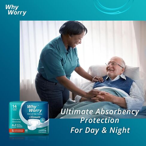 WhyWorry Ultimate Adult Diapers for Men and Women, Disposable Adult Briefs with Tabs for Incontinence, Unisex Incontinence Briefs with Tabs, Ultimate Absorbency, Odor Control, Large, 14 Count in Saudi Arabia