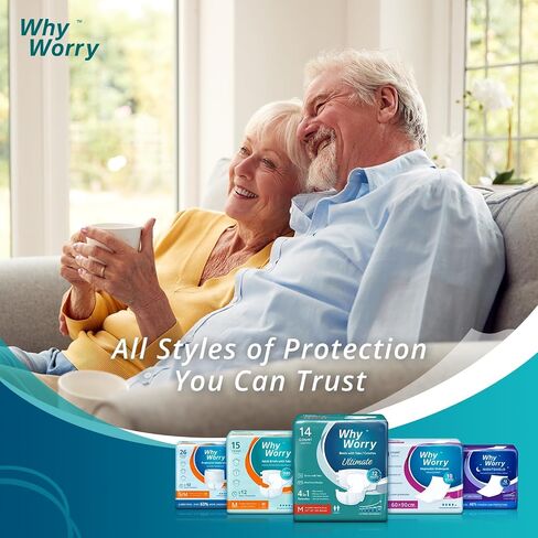 WhyWorry Ultimate Adult Diapers for Men and Women, Disposable Adult Briefs with Tabs for Incontinence, Unisex Incontinence Briefs with Tabs, Ultimate Absorbency, Odor Control, Large, 14 Count in Saudi Arabia