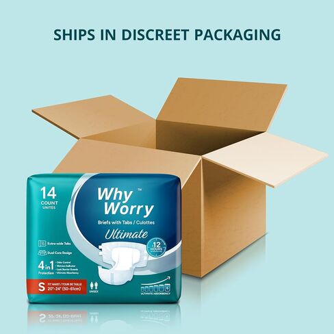 WhyWorry Ultimate Adult Diapers for Men and Women, Disposable Adult Briefs with Tabs for Incontinence, Unisex Incontinence Briefs with Tabs, Ultimate Absorbency, Odor Control, Large, 14 Count in Saudi Arabia