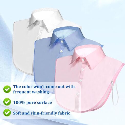 3 Pcs Fake Collar Detachable Dickey Collar Half Shirts Faux False Collars for Women Girls Graduation Daily White, Pink, Blue in Saudi Arabia