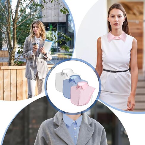 3 Pcs Fake Collar Detachable Dickey Collar Half Shirts Faux False Collars for Women Girls Graduation Daily White, Pink, Blue in Saudi Arabia